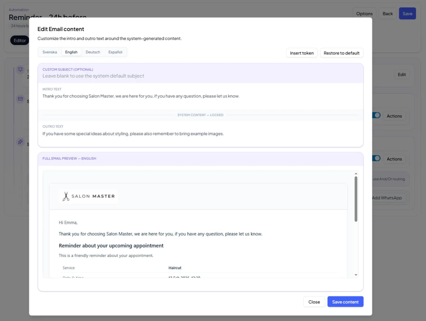 edit email content